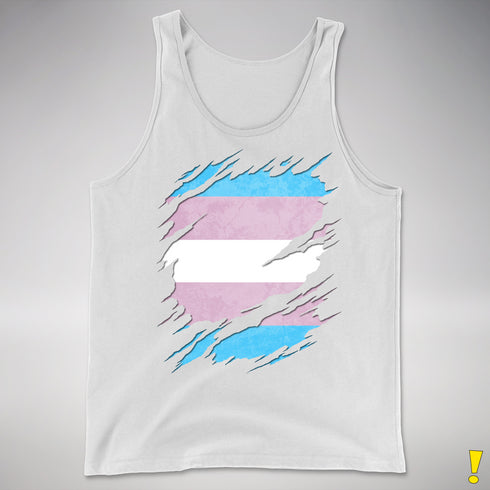 Transgender Pride Flag Ripped Reveal Premium Tank Top - White